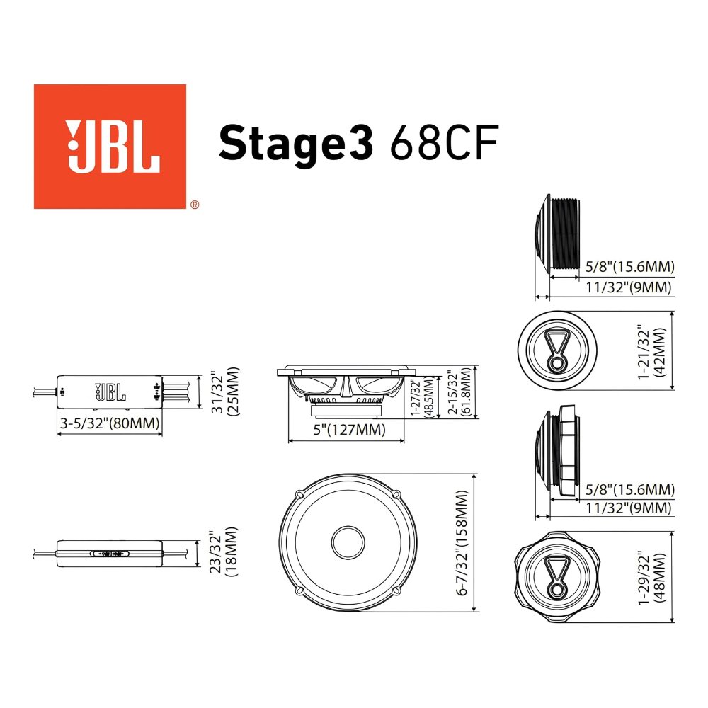 Set de Medios JBL STAGE3 68CF de 2 vías sin rejilla, 95 W RMS y pico de 760 W, 4 ohmios, membrana de fibra de vidrio con cúpula de seda - Imagen 7